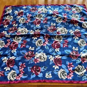 Vintage Tie Rack Floral Red and Blue Scarf